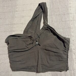 Zara Women's Brown One Shoulder Ruched Zip Cropped Tank Top S